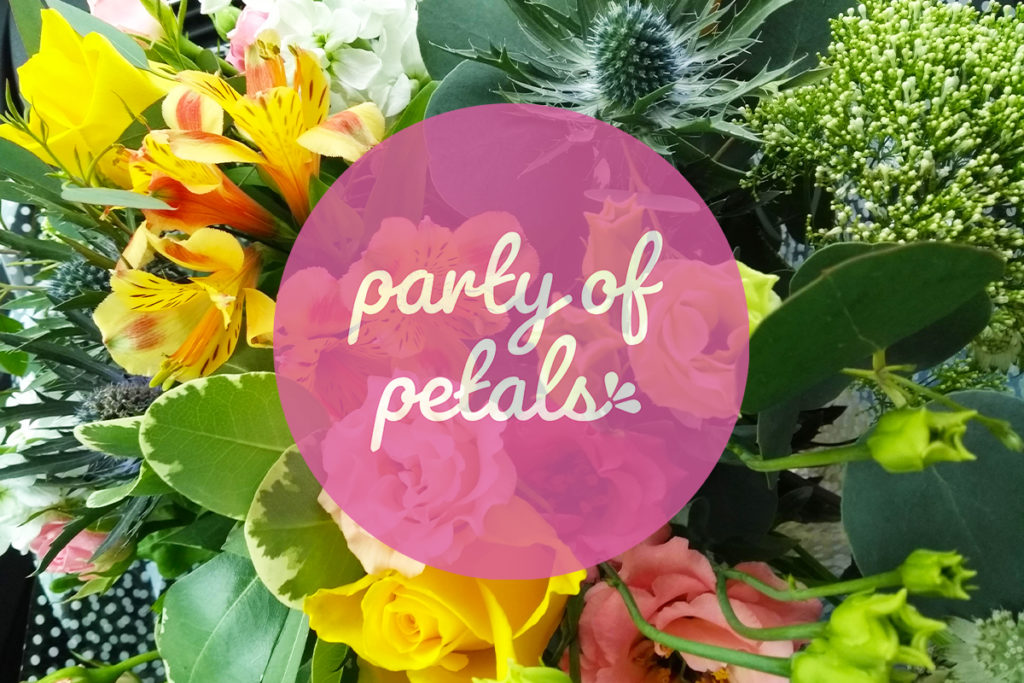 Party of Petals Logo with Floral Background